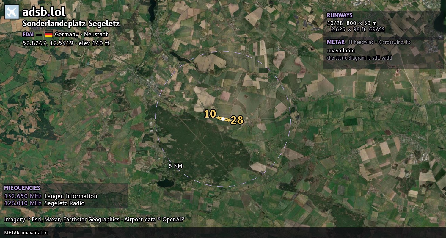 Satellite map with the runway layout of Sonderlandeplatz Segeletz (EDAI)