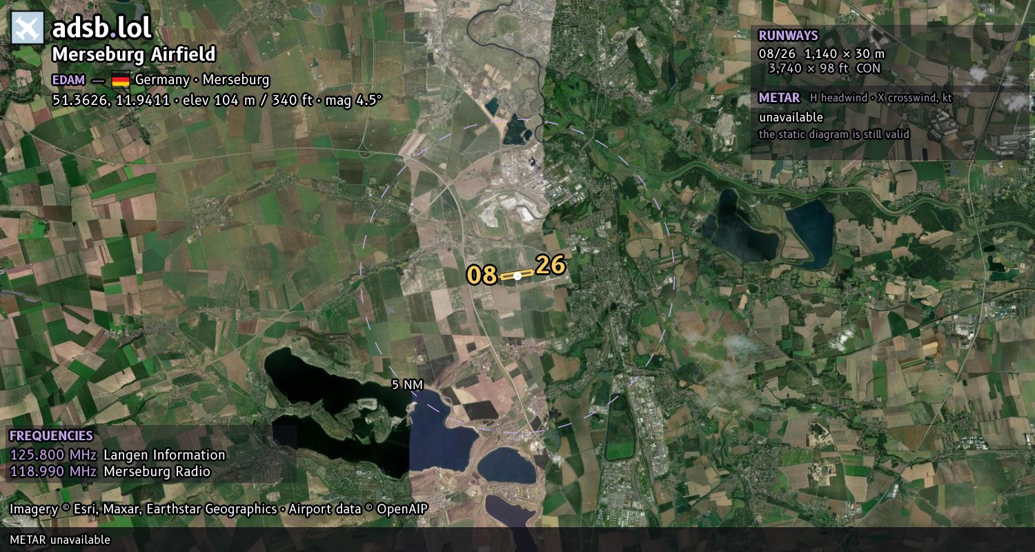 Satellite map with the runway layout of Merseburg Airfield (EDAM)
