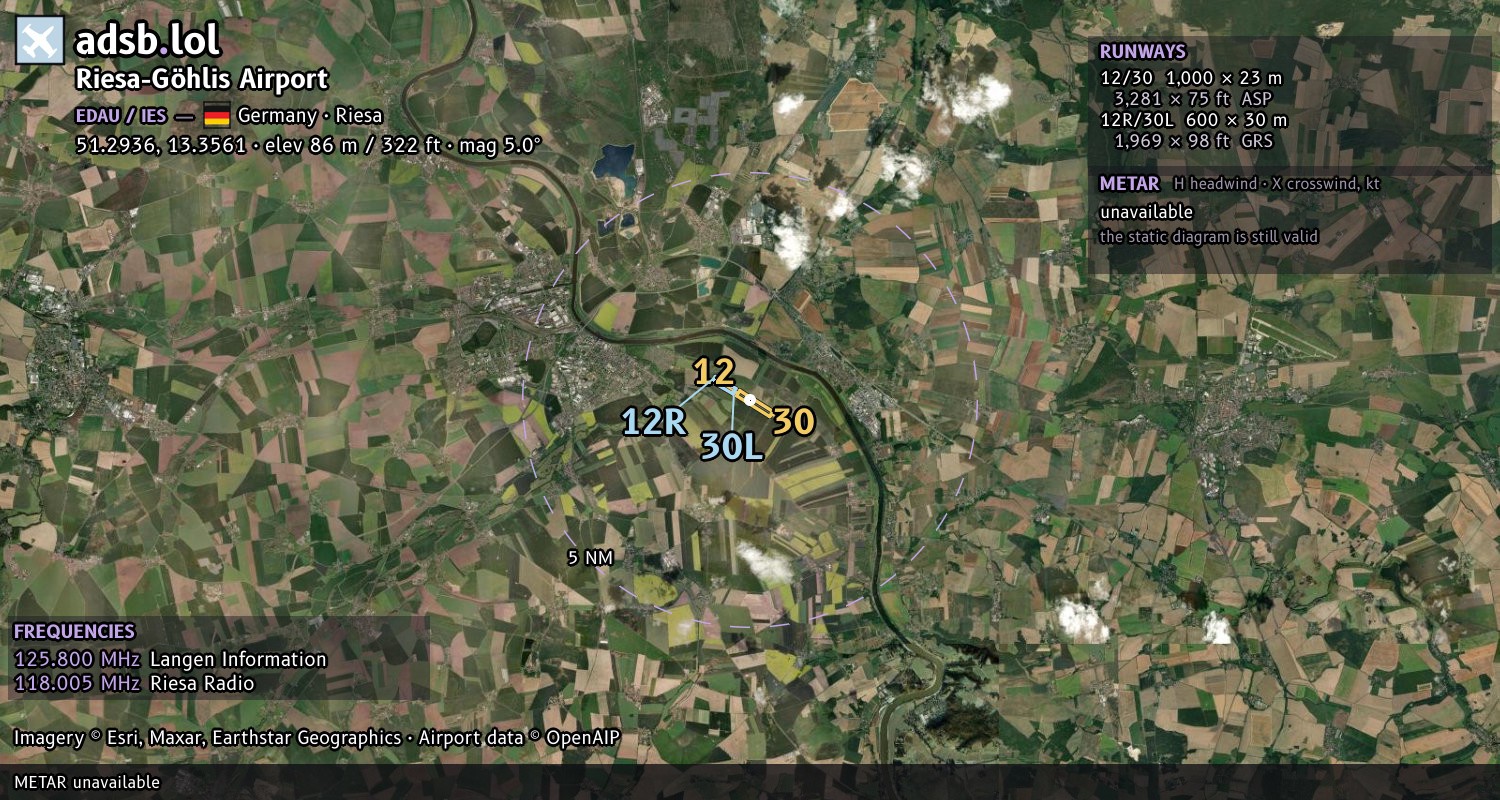 Satellite map with the runway layout of Riesa-Göhlis Airport (EDAU)