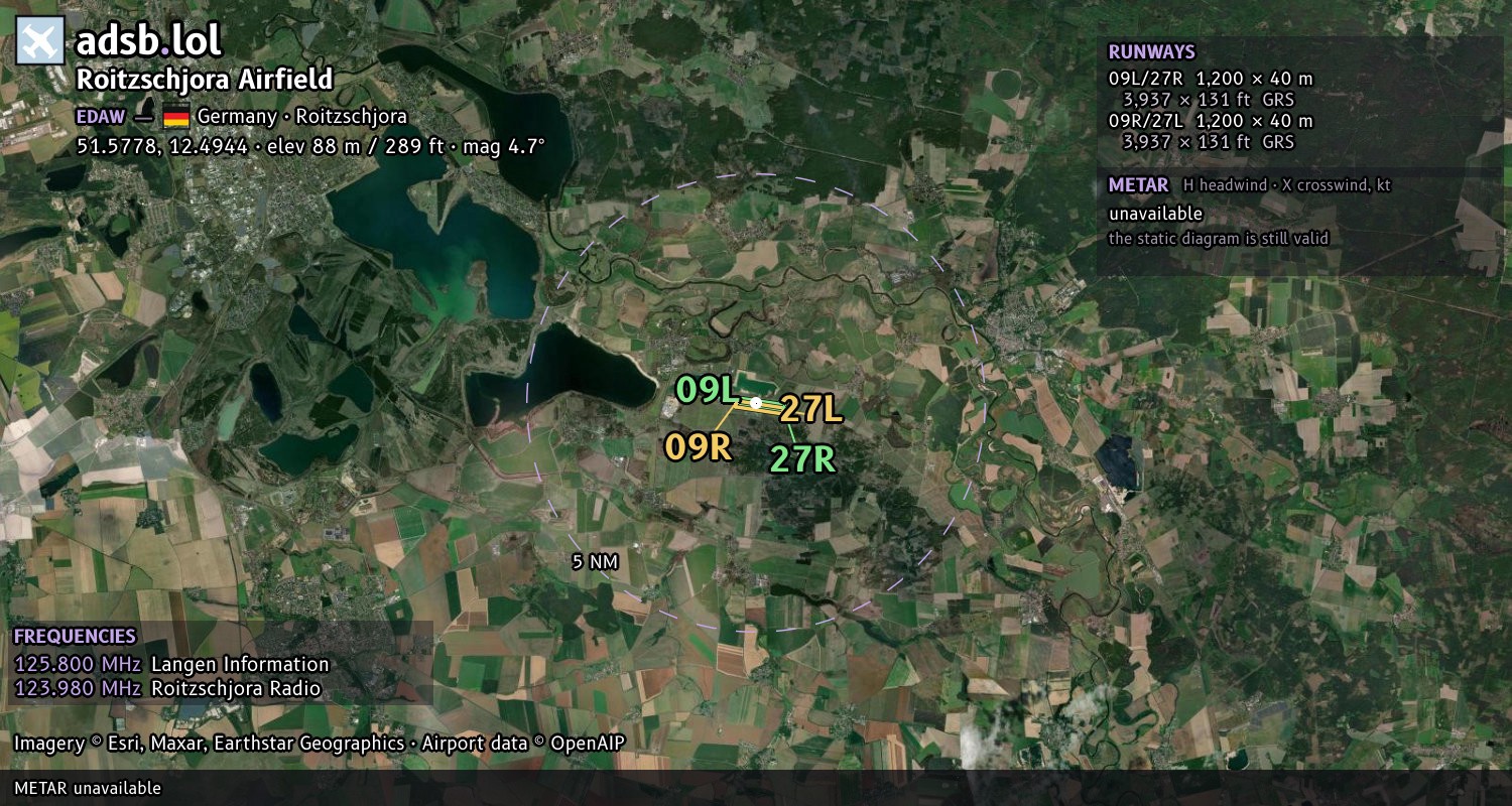 Satellite map with the runway layout of Roitzschjora Airfield (EDAW)