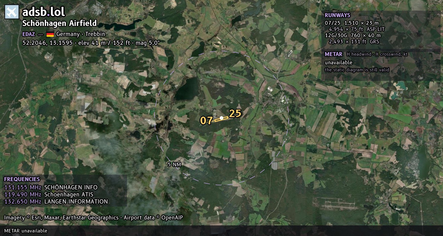 Satellite map with the runway layout of Schönhagen Airfield (EDAZ)