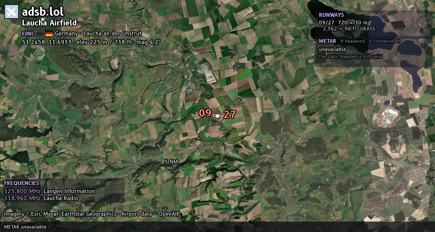Satellite map with the runway layout of Laucha Airfield (EDBL)