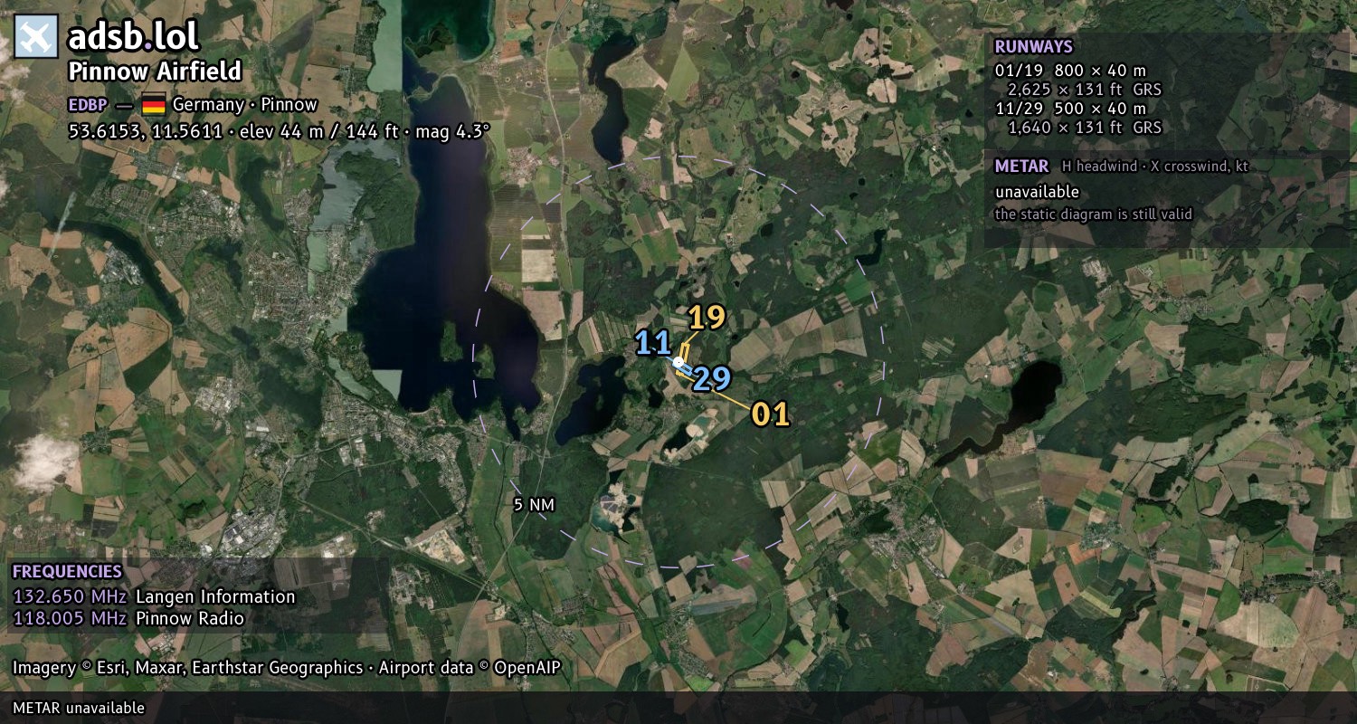 Satellite map with the runway layout of Pinnow Airfield (EDBP)