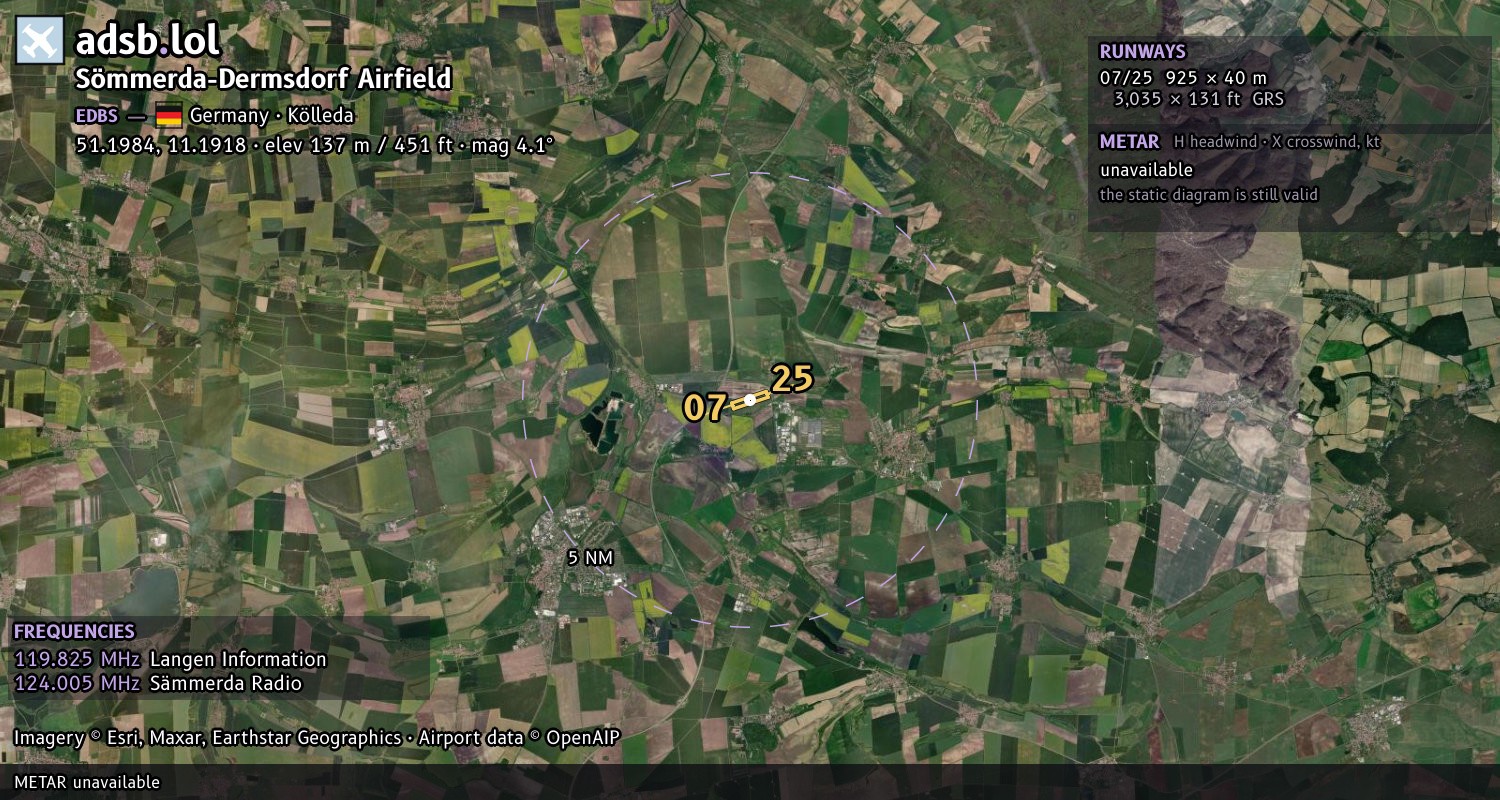 Satellite map with the runway layout of Sömmerda-Dermsdorf Airfield (EDBS)