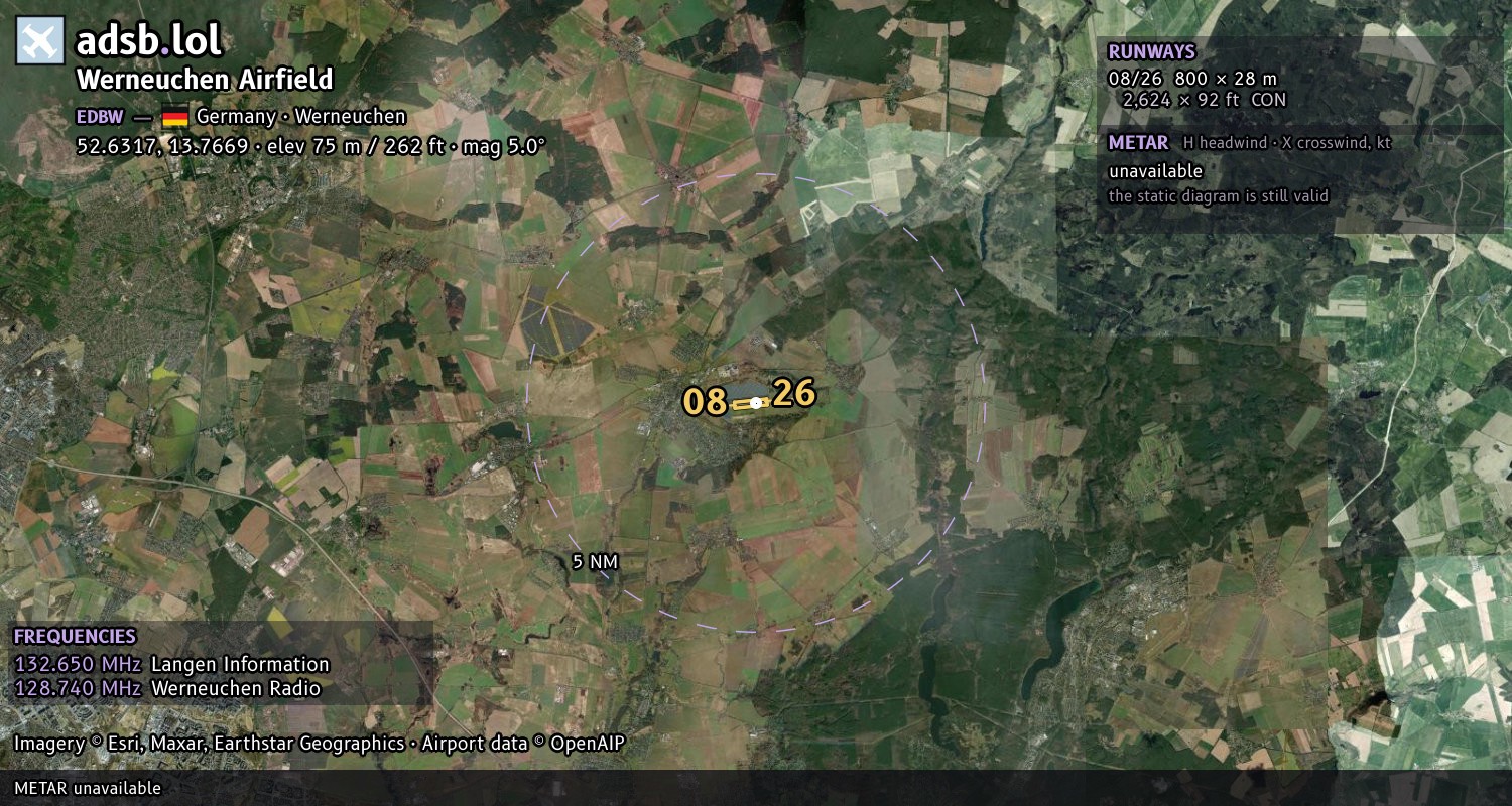 Satellite map with the runway layout of Werneuchen Airfield (EDBW)