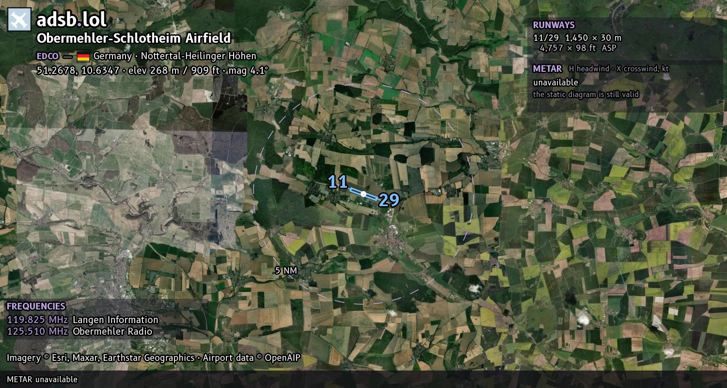 Satellite map with the runway layout of Obermehler-Schlotheim Airfield (EDCO)