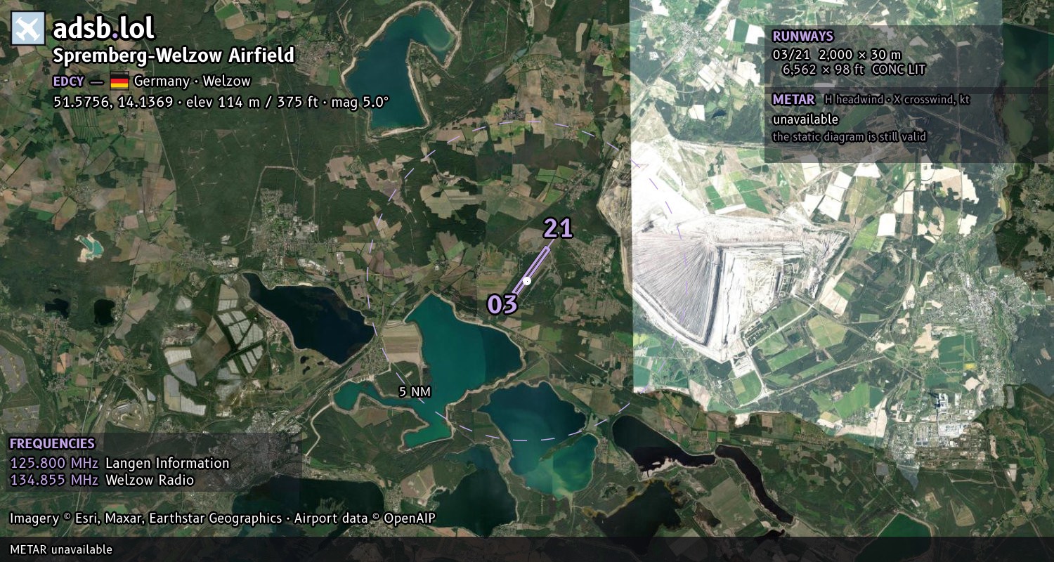 Satellite map with the runway layout of Spremberg-Welzow Airfield (EDCY)