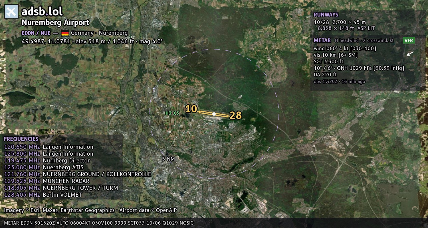 Satellite map with the runway layout of Nuremberg Airport (EDDN)