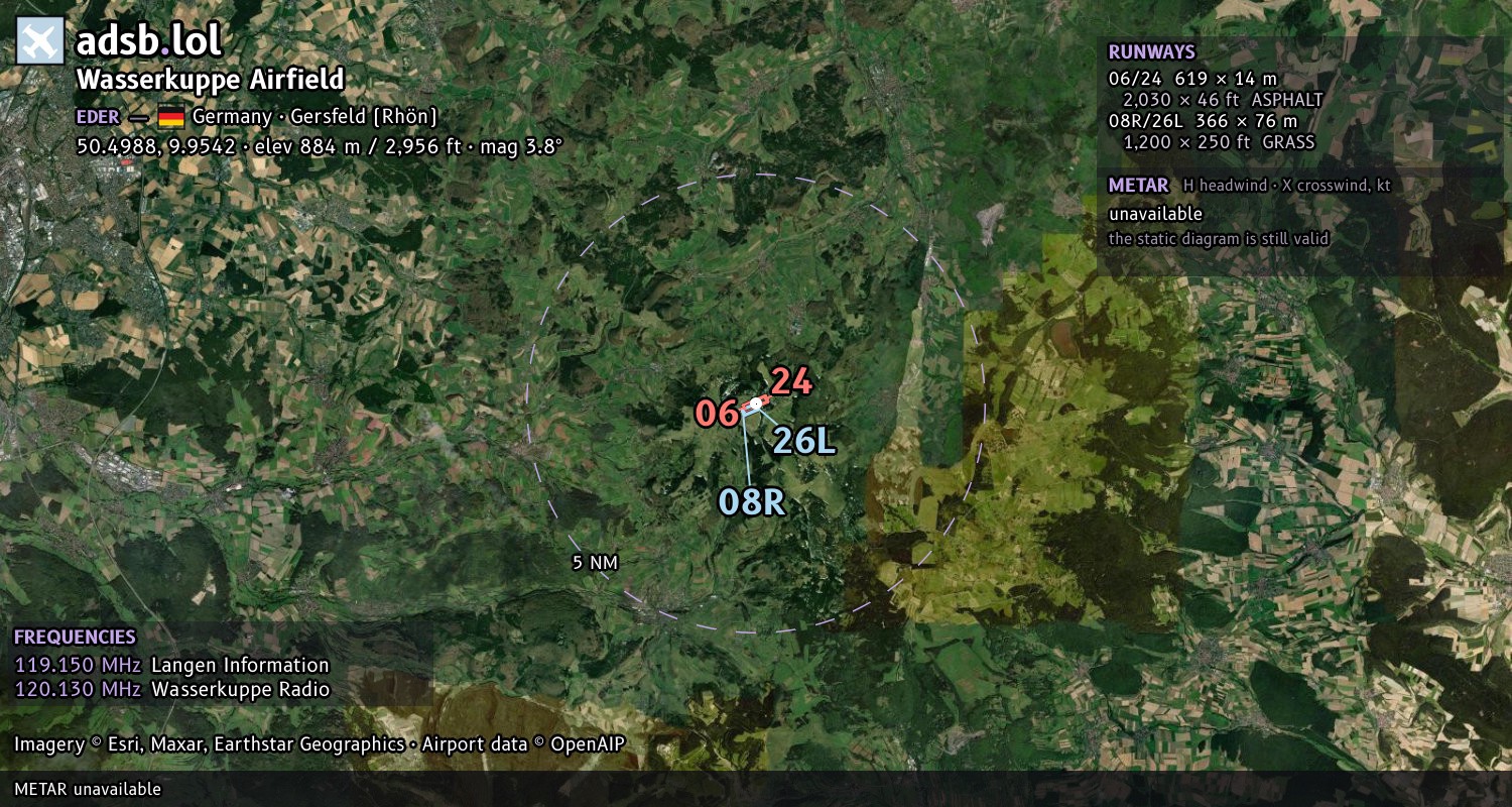 Satellite map with the runway layout of Wasserkuppe Airfield (EDER)