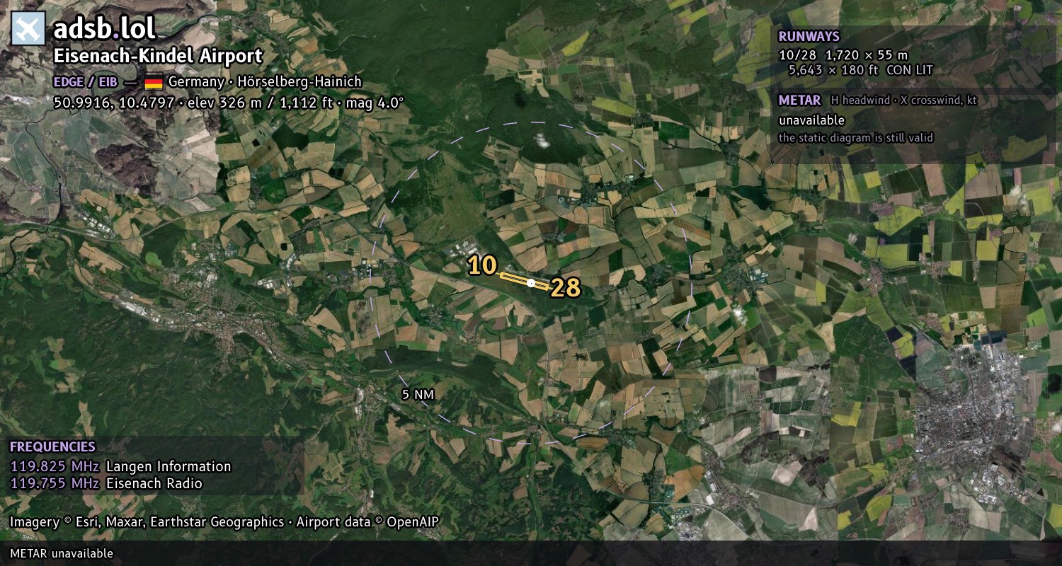Satellite map with the runway layout of Eisenach-Kindel Airport (EDGE)