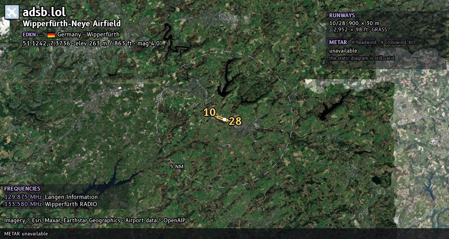 Satellite map with the runway layout of Wipperfürth-Neye Airfield (EDKN)