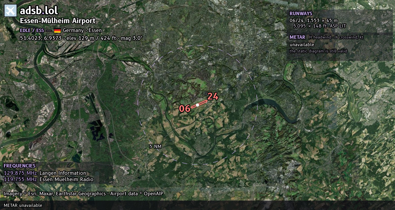 Satellite map with the runway layout of Essen-Mülheim Airport (EDLE)