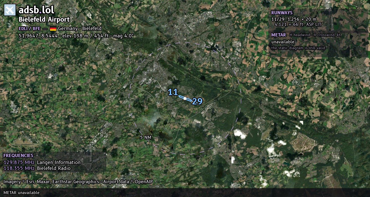 Satellite map with the runway layout of Bielefeld Airport (EDLI)