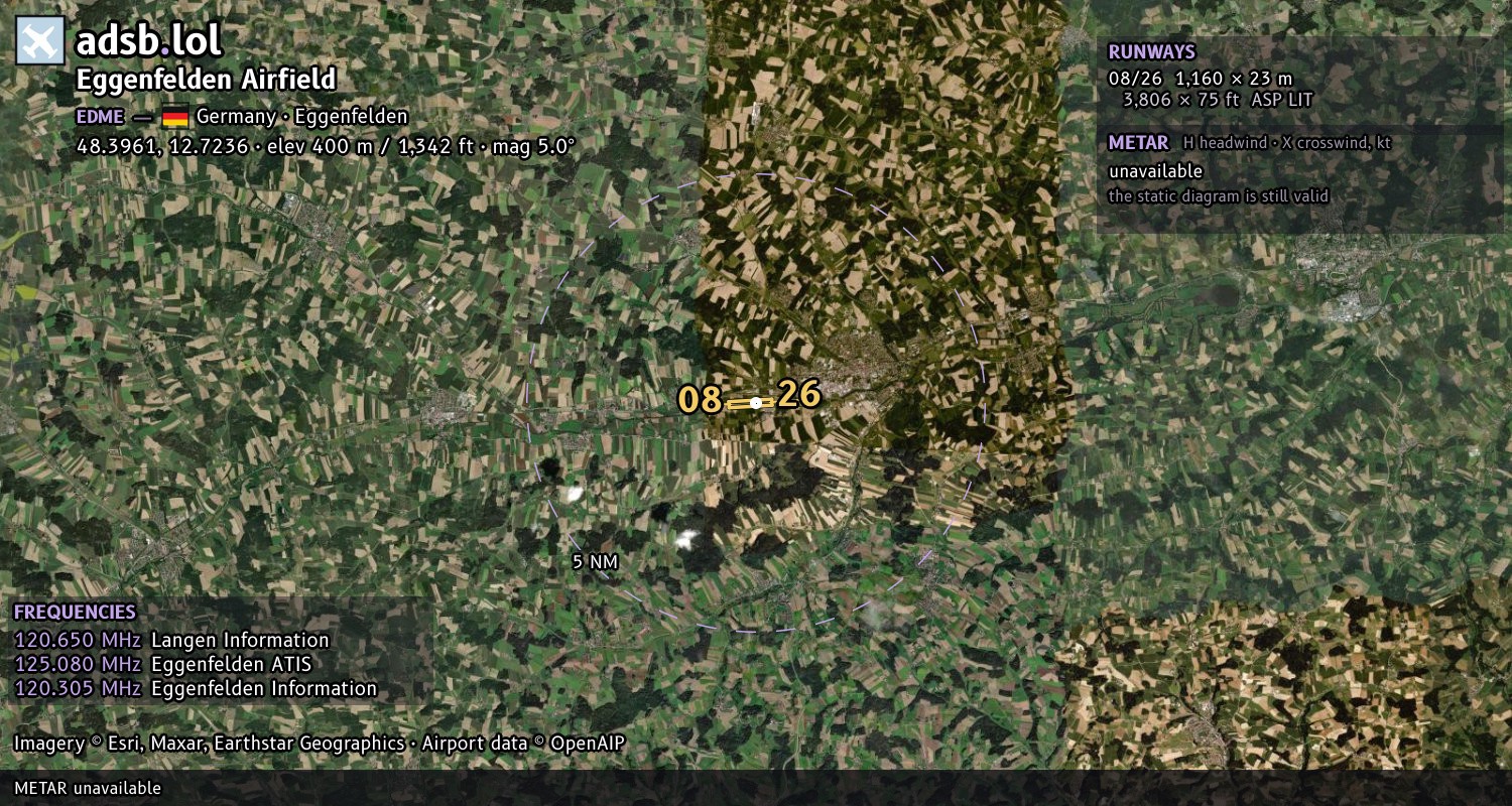 Satellite map with the runway layout of Eggenfelden Airfield (EDME)