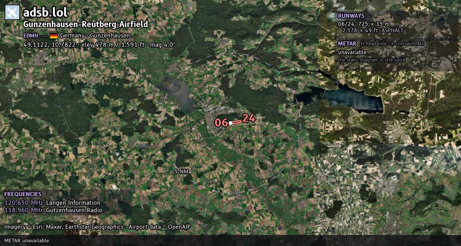 Satellite map with the runway layout of Gunzenhausen-Reutberg Airfield (EDMH)