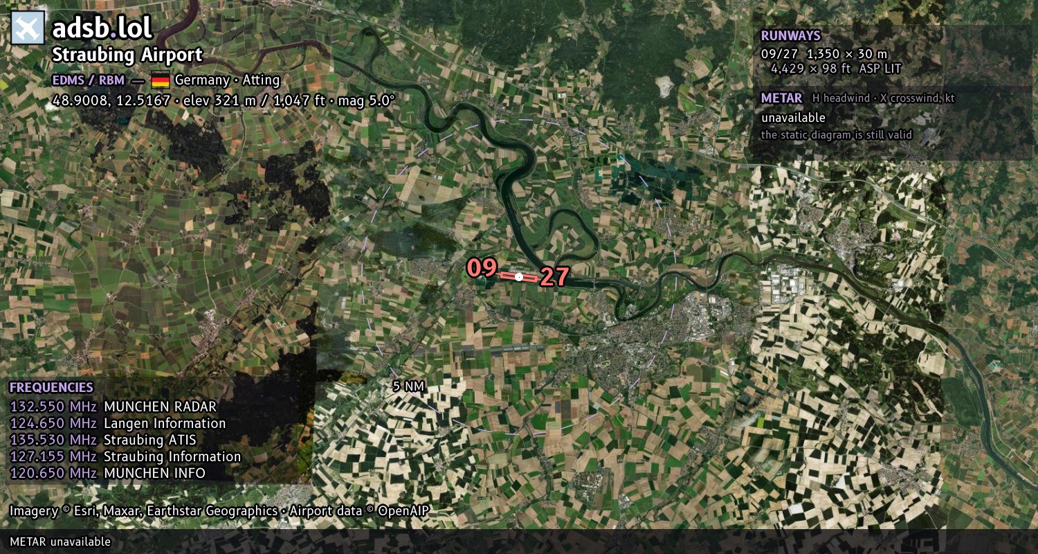 Satellite map with the runway layout of Straubing Airport (EDMS)