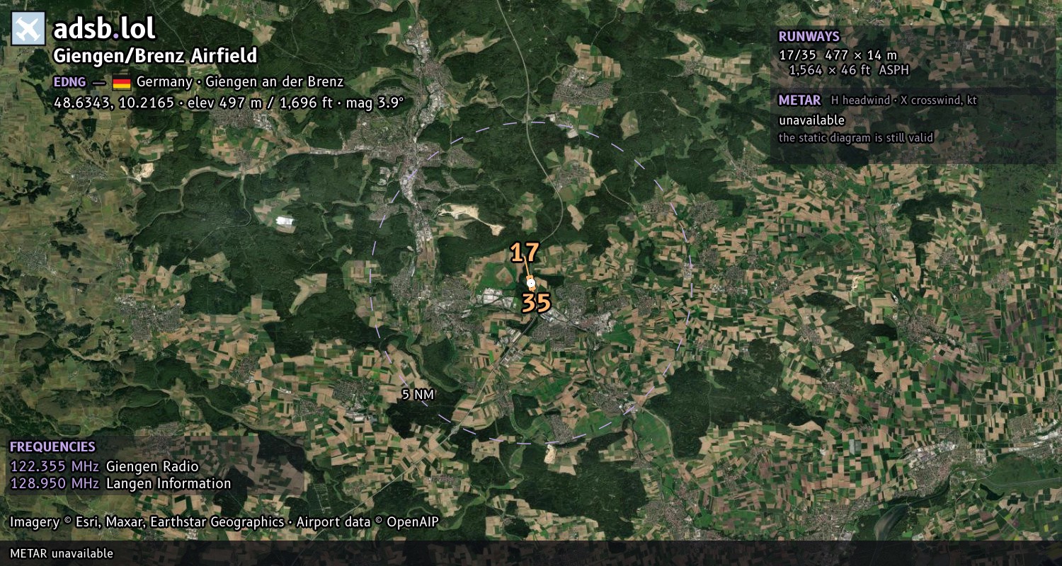 Satellite map with the runway layout of Giengen/Brenz Airfield (EDNG)