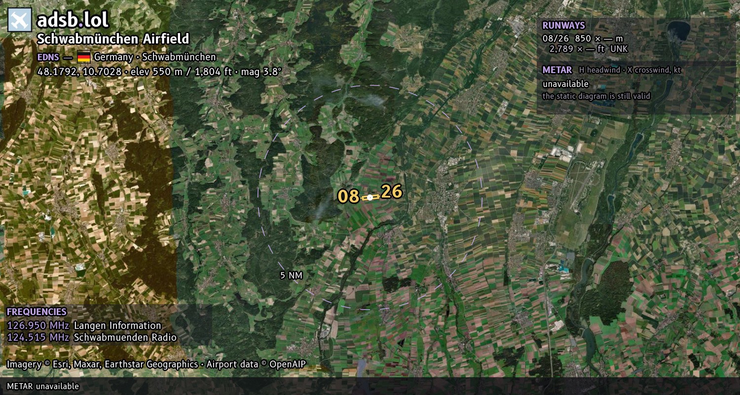 Satellite map with the runway layout of Schwabmünchen Airfield (EDNS)
