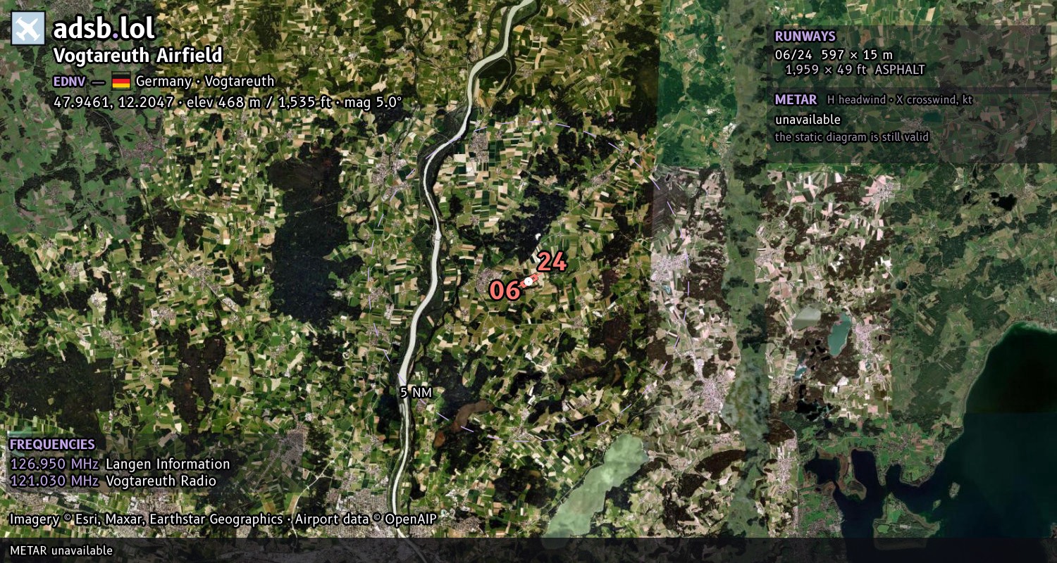 Satellite map with the runway layout of Vogtareuth Airfield (EDNV)