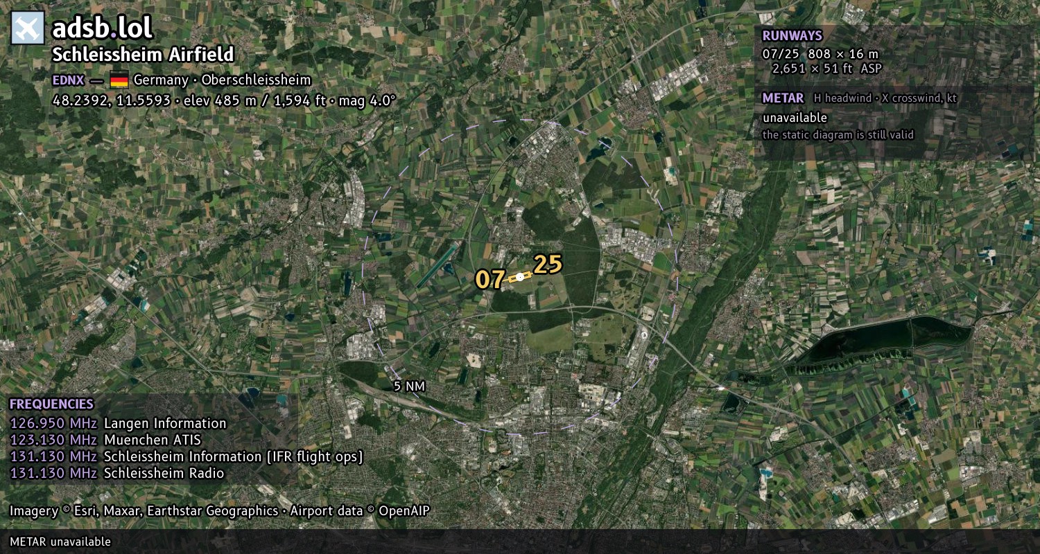 Satellite map with the runway layout of Schleissheim Airfield (EDNX)