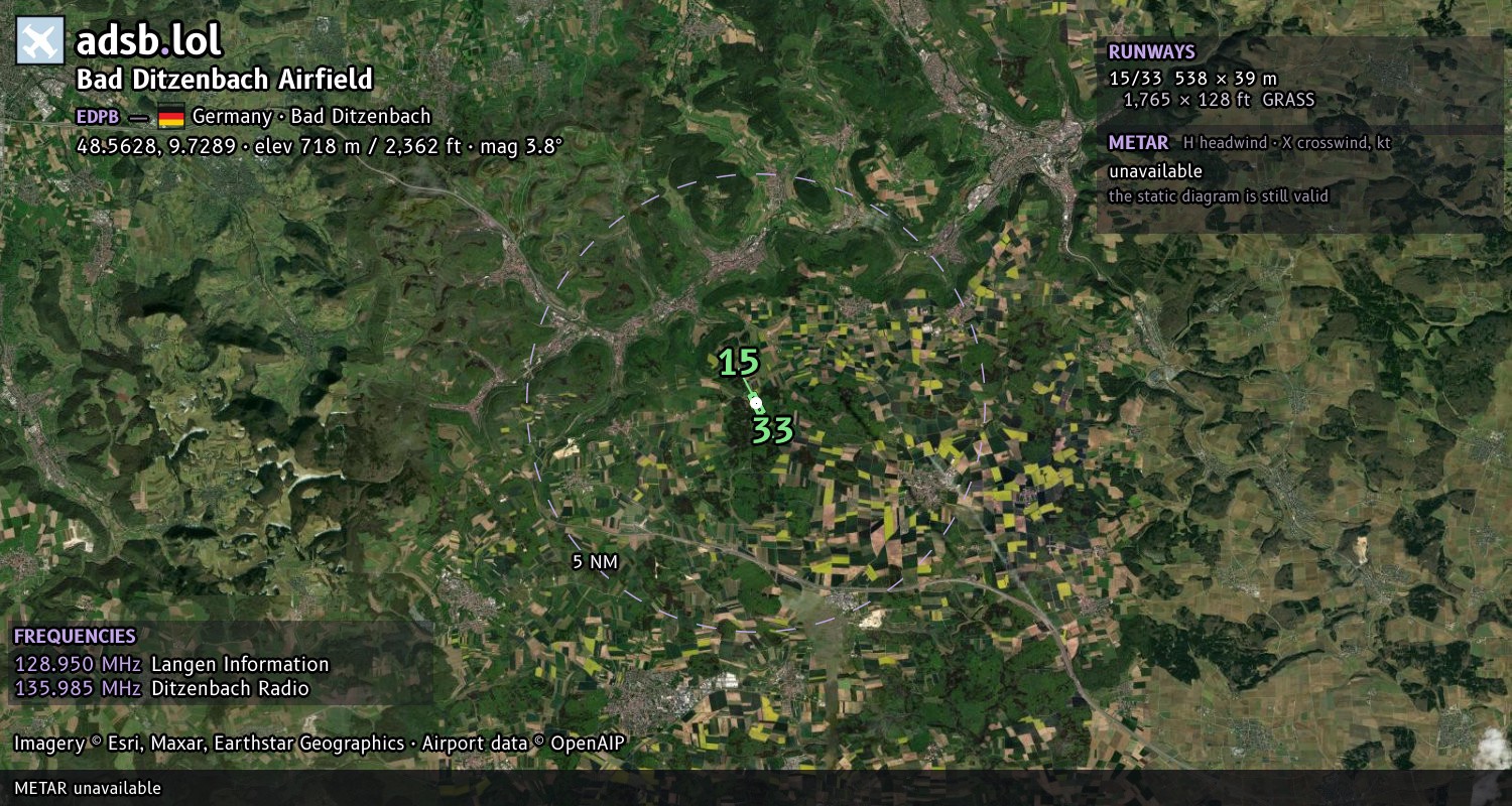 Satellite map with the runway layout of Bad Ditzenbach Airfield (EDPB)