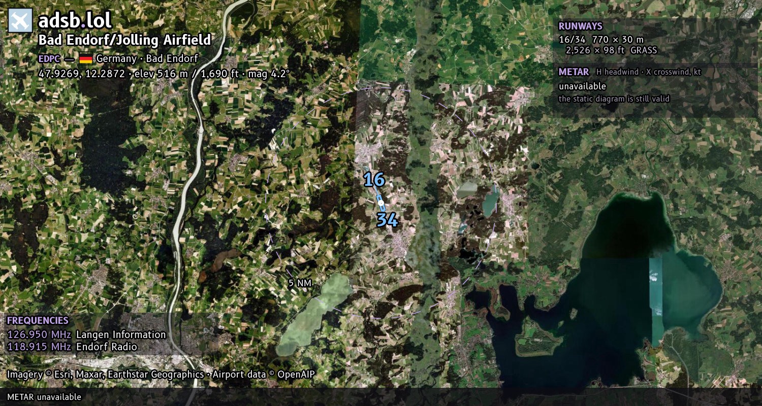 Satellite map with the runway layout of Bad Endorf/Jolling Airfield (EDPC)