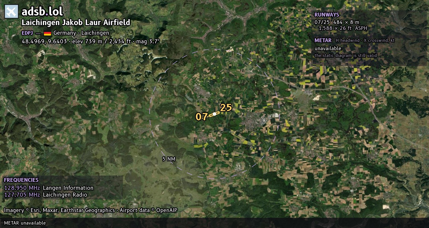 Satellite map with the runway layout of Laichingen Jakob Laur Airfield (EDPJ)