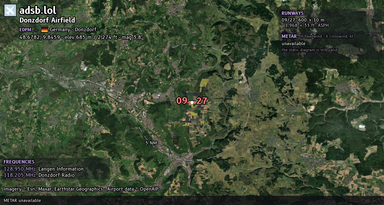 Satellite map with the runway layout of Donzdorf Airfield (EDPM)