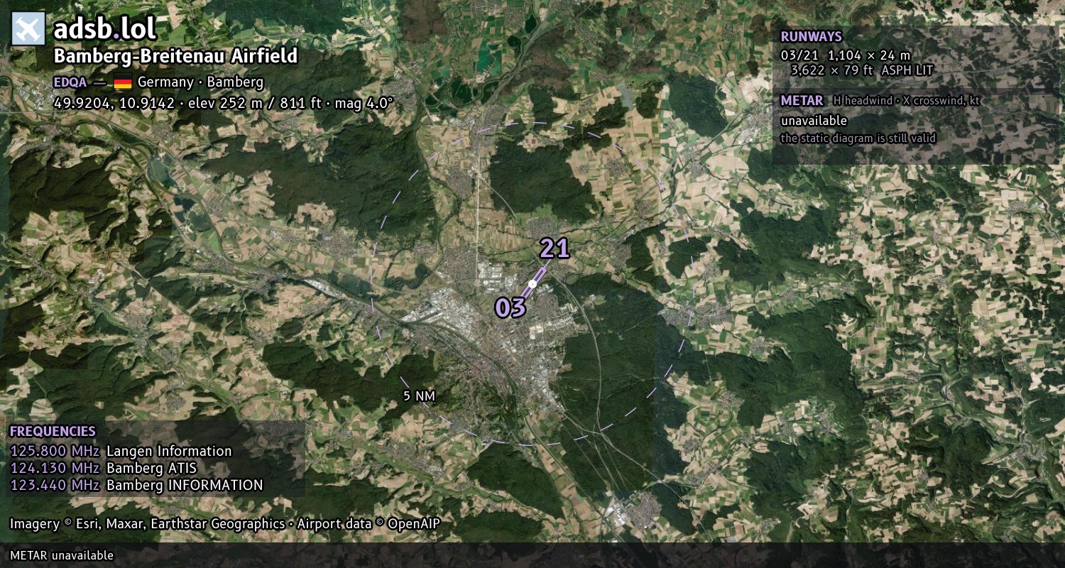 Satellite map with the runway layout of Bamberg-Breitenau Airfield (EDQA)