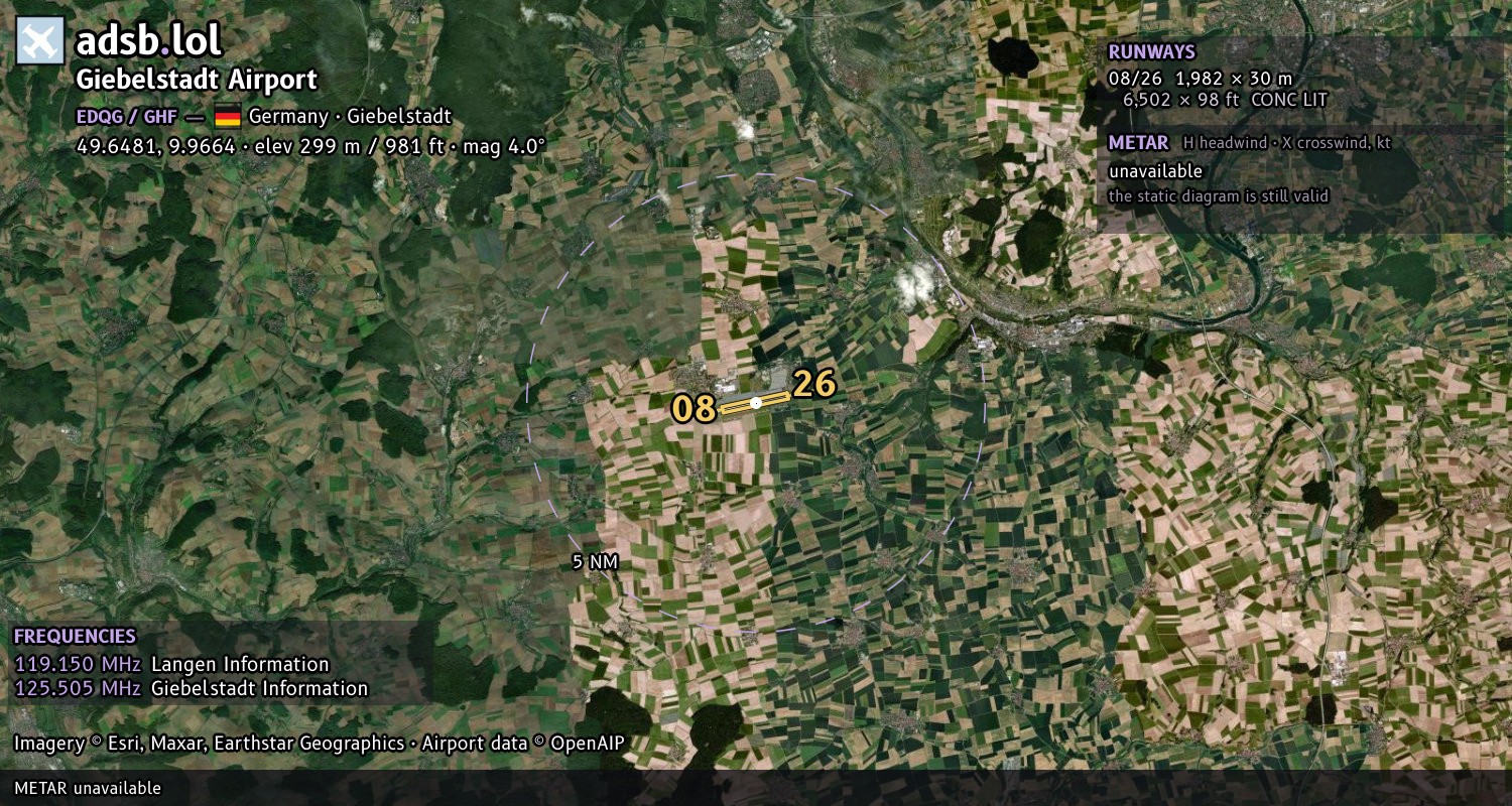 Satellite map with the runway layout of Giebelstadt Airport (EDQG)