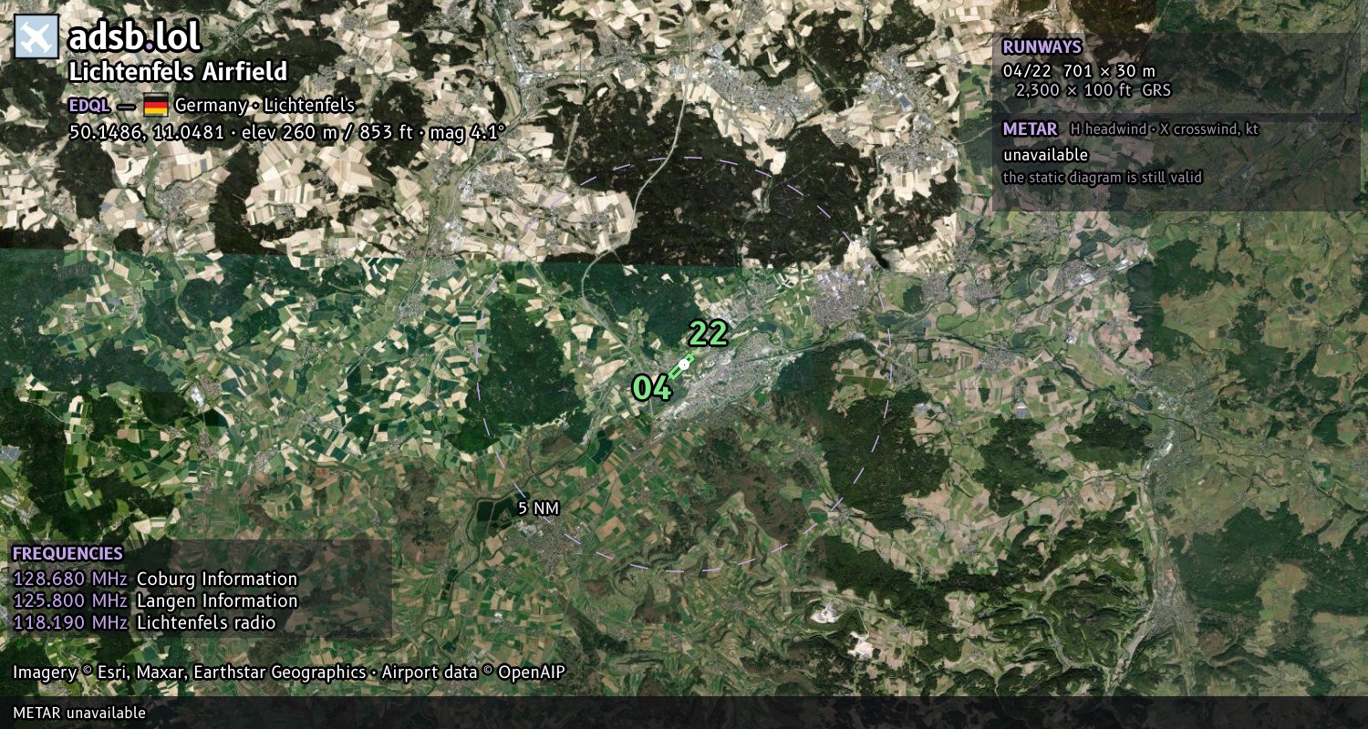 Satellite map with the runway layout of Lichtenfels Airfield (EDQL)