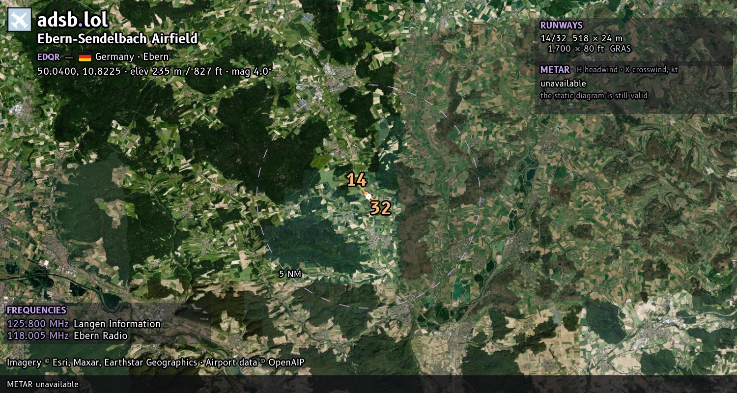 Satellite map with the runway layout of Ebern-Sendelbach Airfield (EDQR)