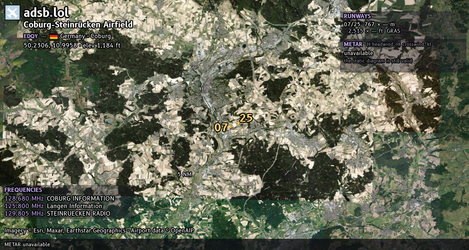 Satellite map with the runway layout of Coburg-Steinrücken Airfield (EDQY)