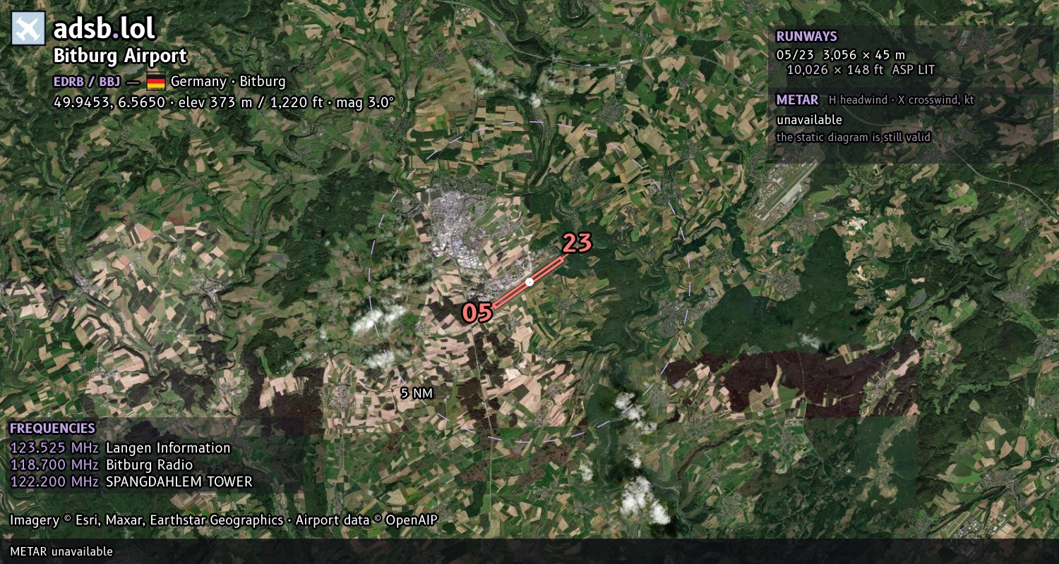 Satellite map with the runway layout of Bitburg Airport (EDRB)
