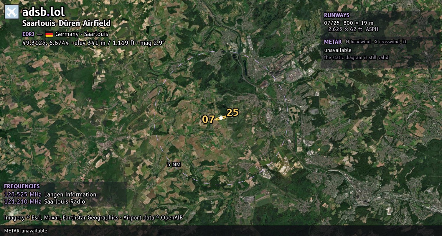 Satellite map with the runway layout of Saarlouis-Düren Airfield (EDRJ)