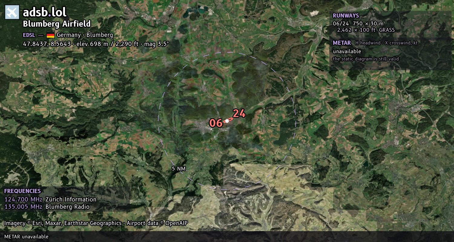 Satellite map with the runway layout of Blumberg Airfield (EDSL)
