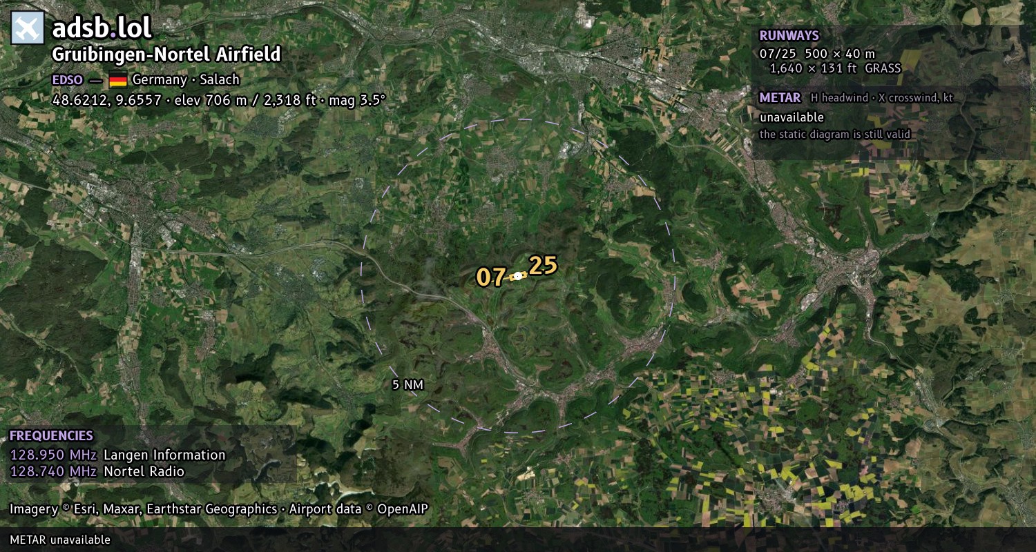 Satellite map with the runway layout of Gruibingen-Nortel Airfield (EDSO)