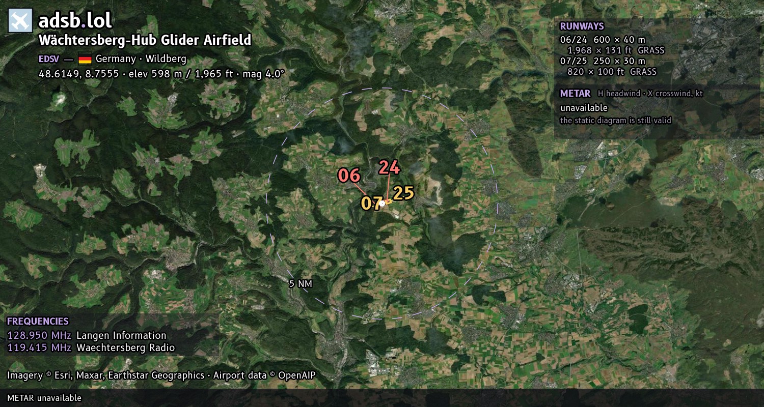 Satellite map with the runway layout of Wächtersberg-Hub Glider Airfield (EDSV)