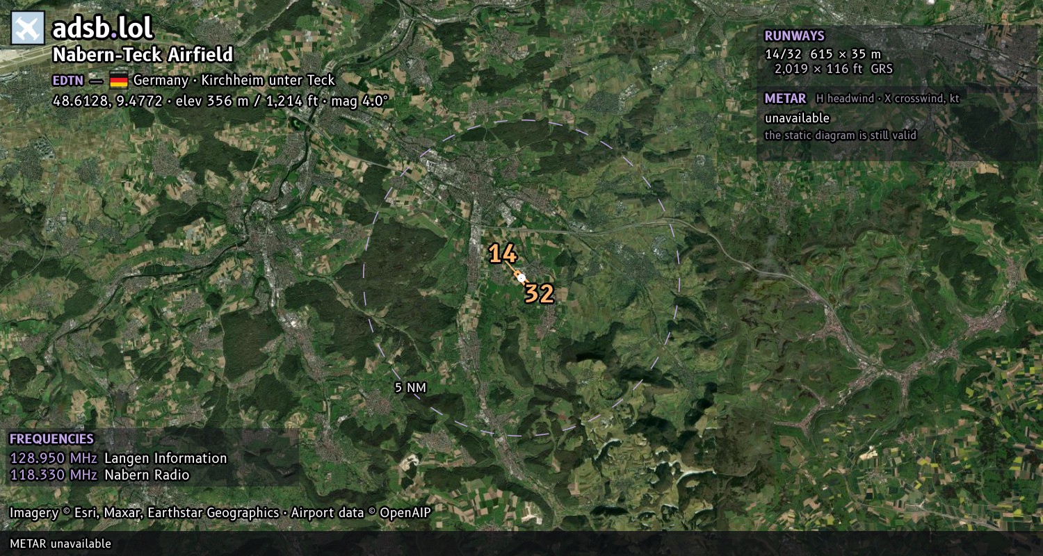 Satellite map with the runway layout of Nabern-Teck Airfield (EDTN)