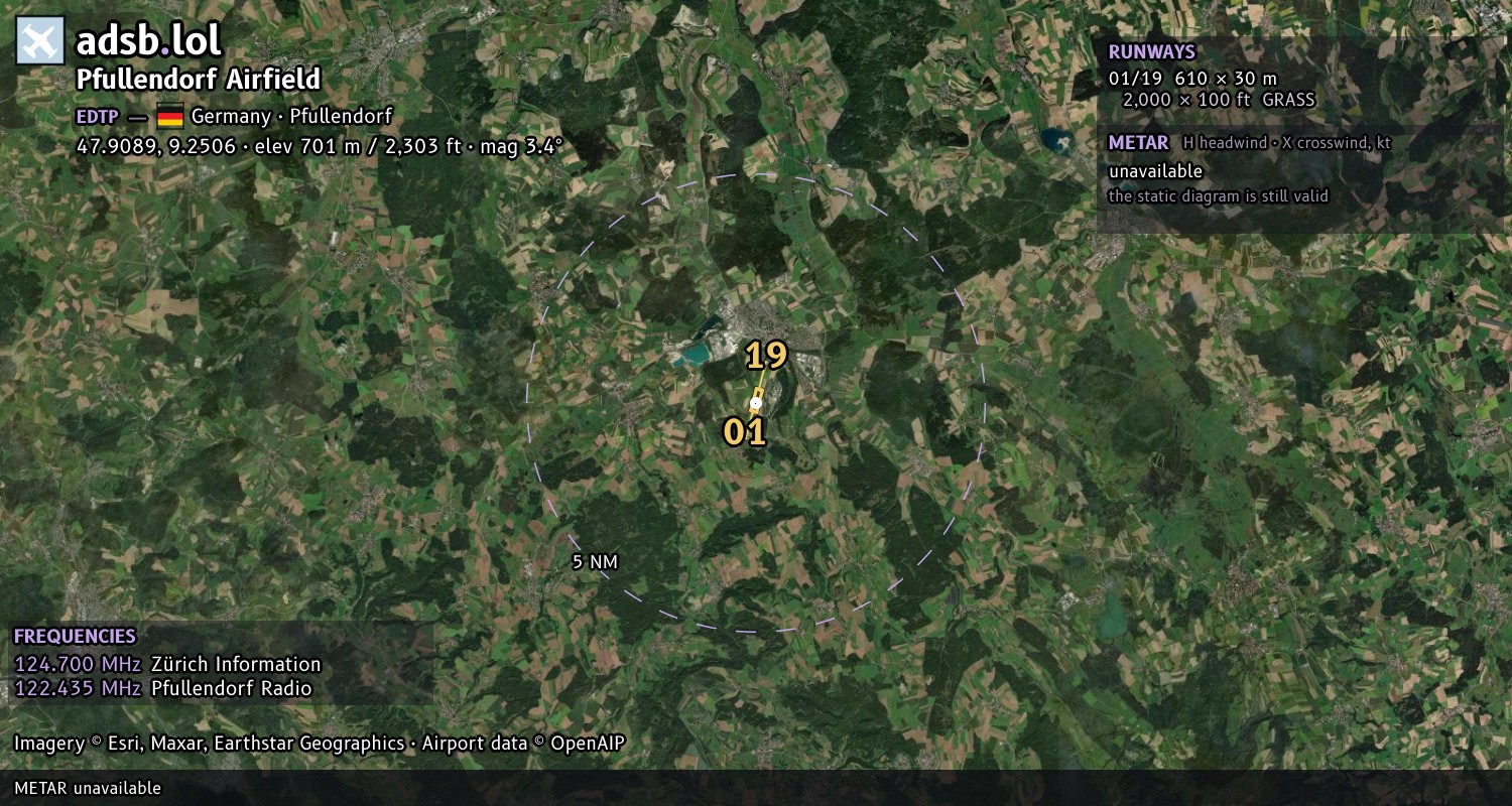 Satellite map with the runway layout of Pfullendorf Airfield (EDTP)