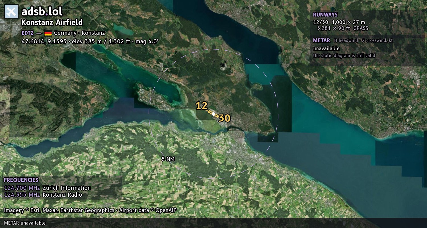 Satellite map with the runway layout of Konstanz Airfield (EDTZ)