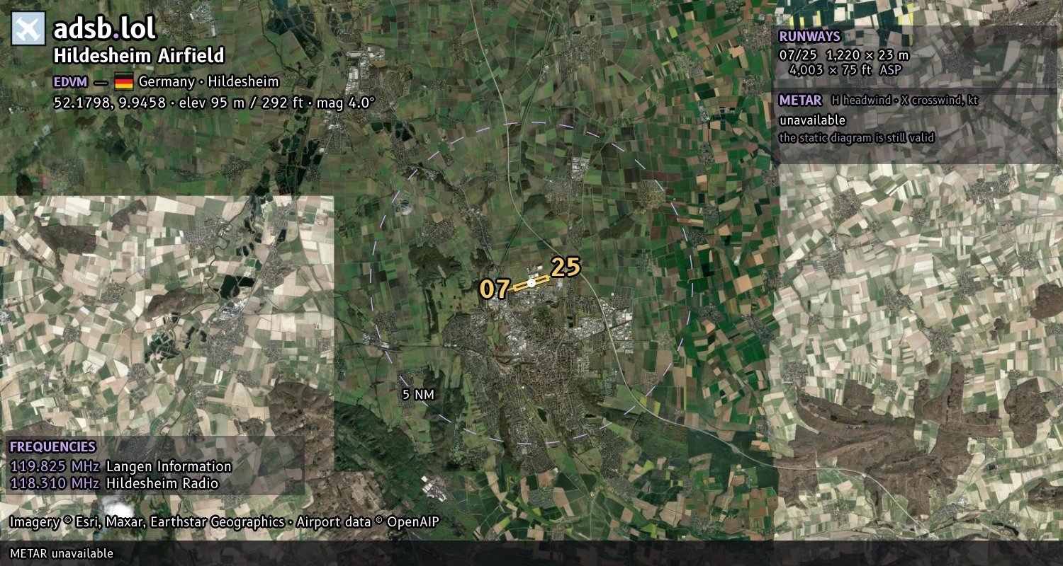Satellite map with the runway layout of Hildesheim Airfield (EDVM)