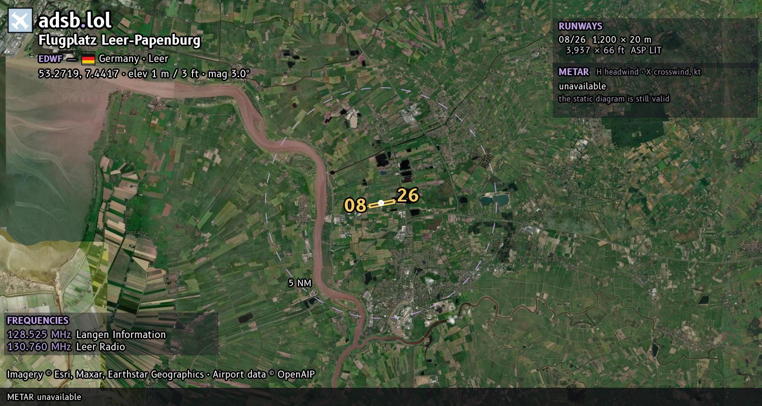 Satellite map with the runway layout of Flugplatz Leer-Papenburg (EDWF)