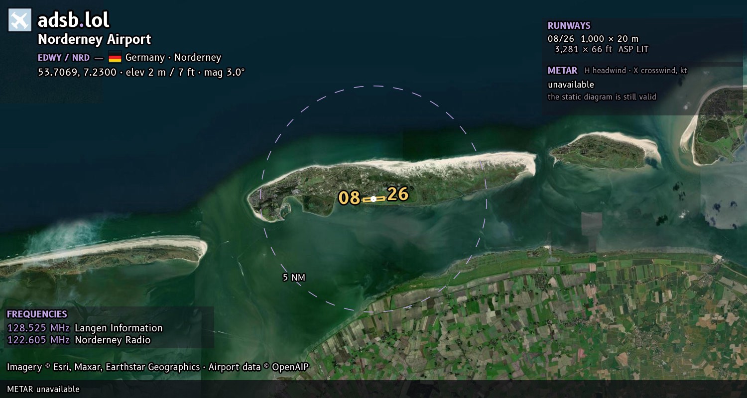 Satellite map with the runway layout of Norderney Airport (EDWY)