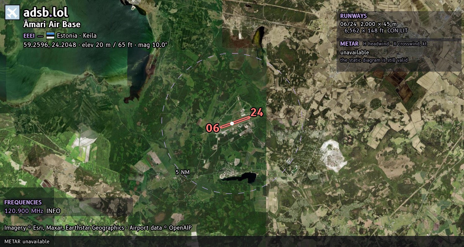 Satellite map with the runway layout of Ämari Air Base (EEEI)