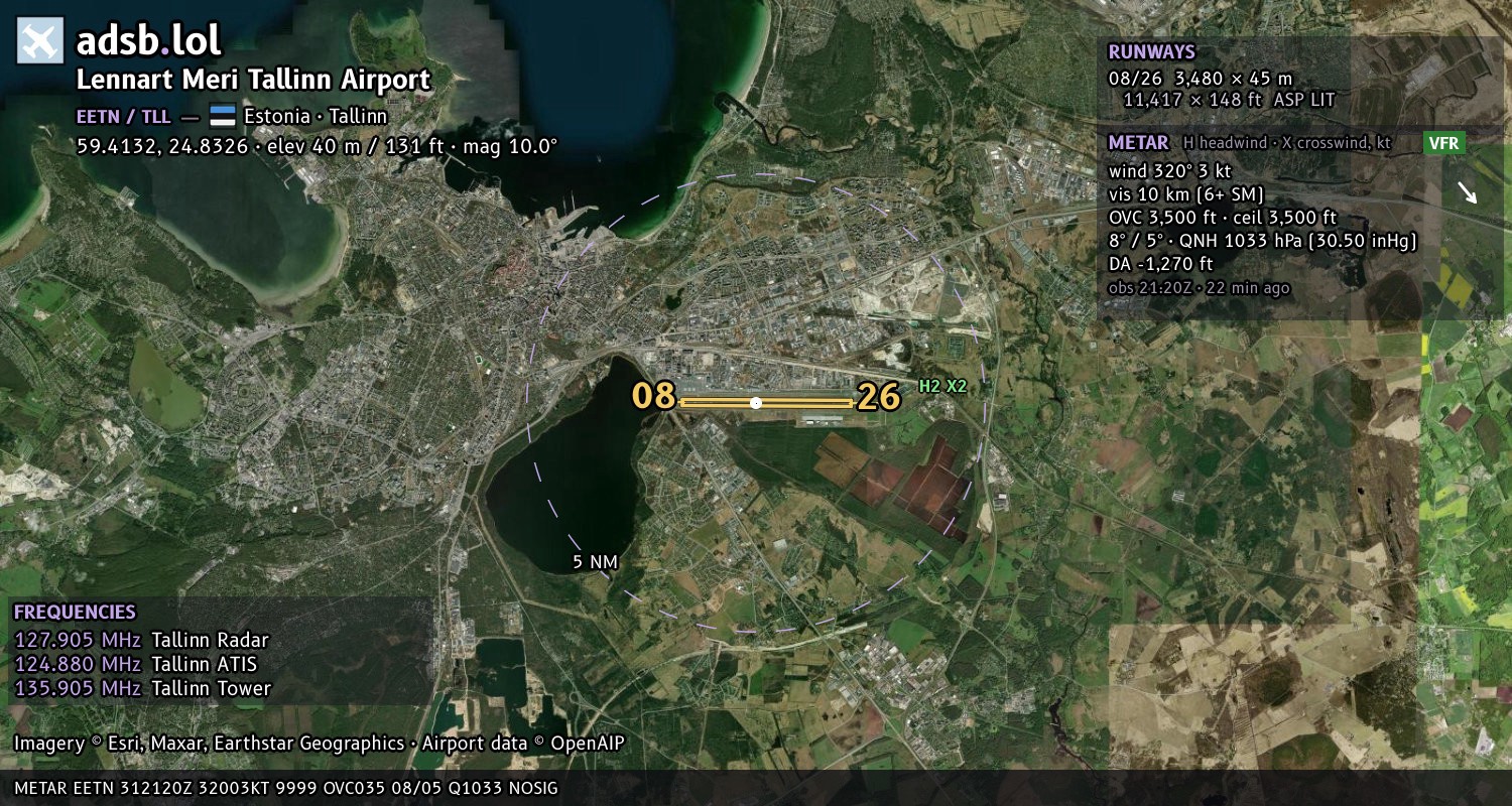 Satellite map with the runway layout of Lennart Meri Tallinn Airport (EETN)