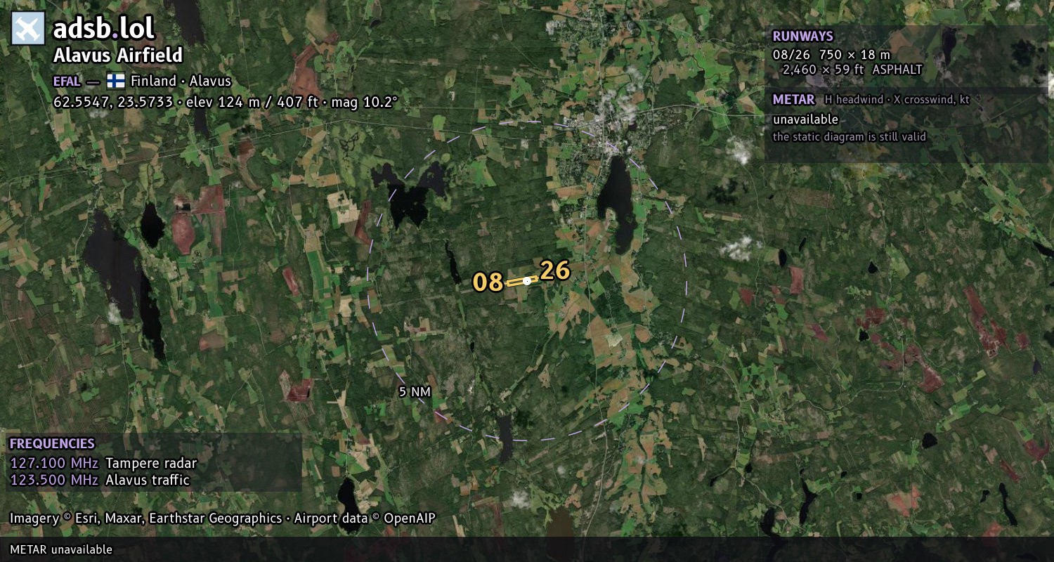Satellite map with the runway layout of Alavus Airfield (EFAL)