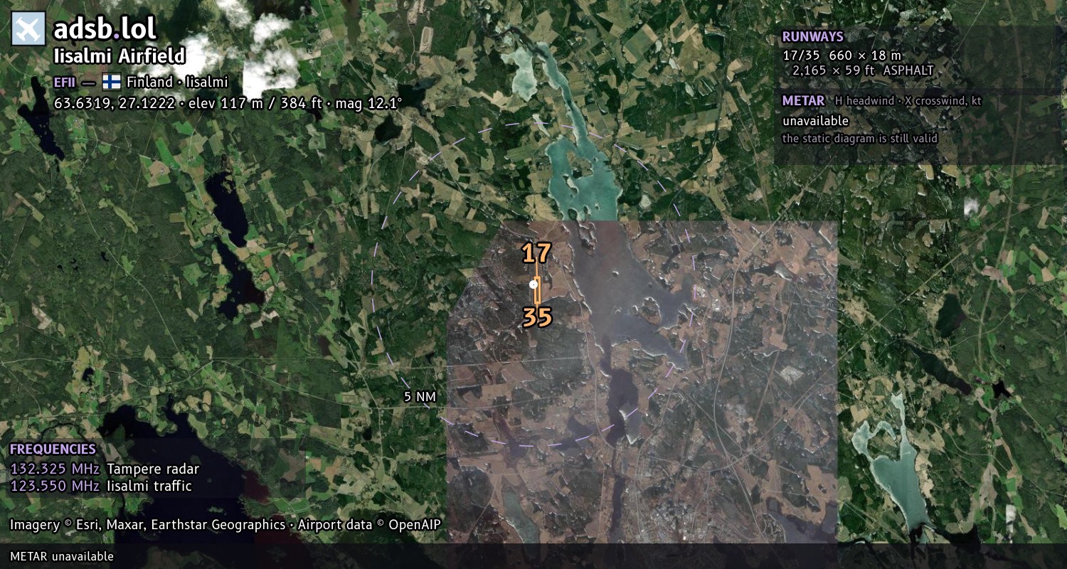 Satellite map with the runway layout of Iisalmi Airfield (EFII)