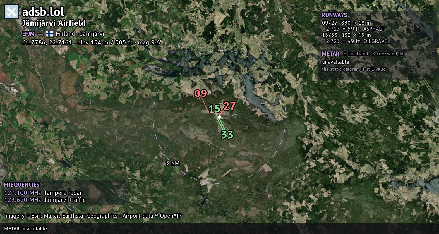 Satellite map with the runway layout of Jämijärvi Airfield (EFJM)