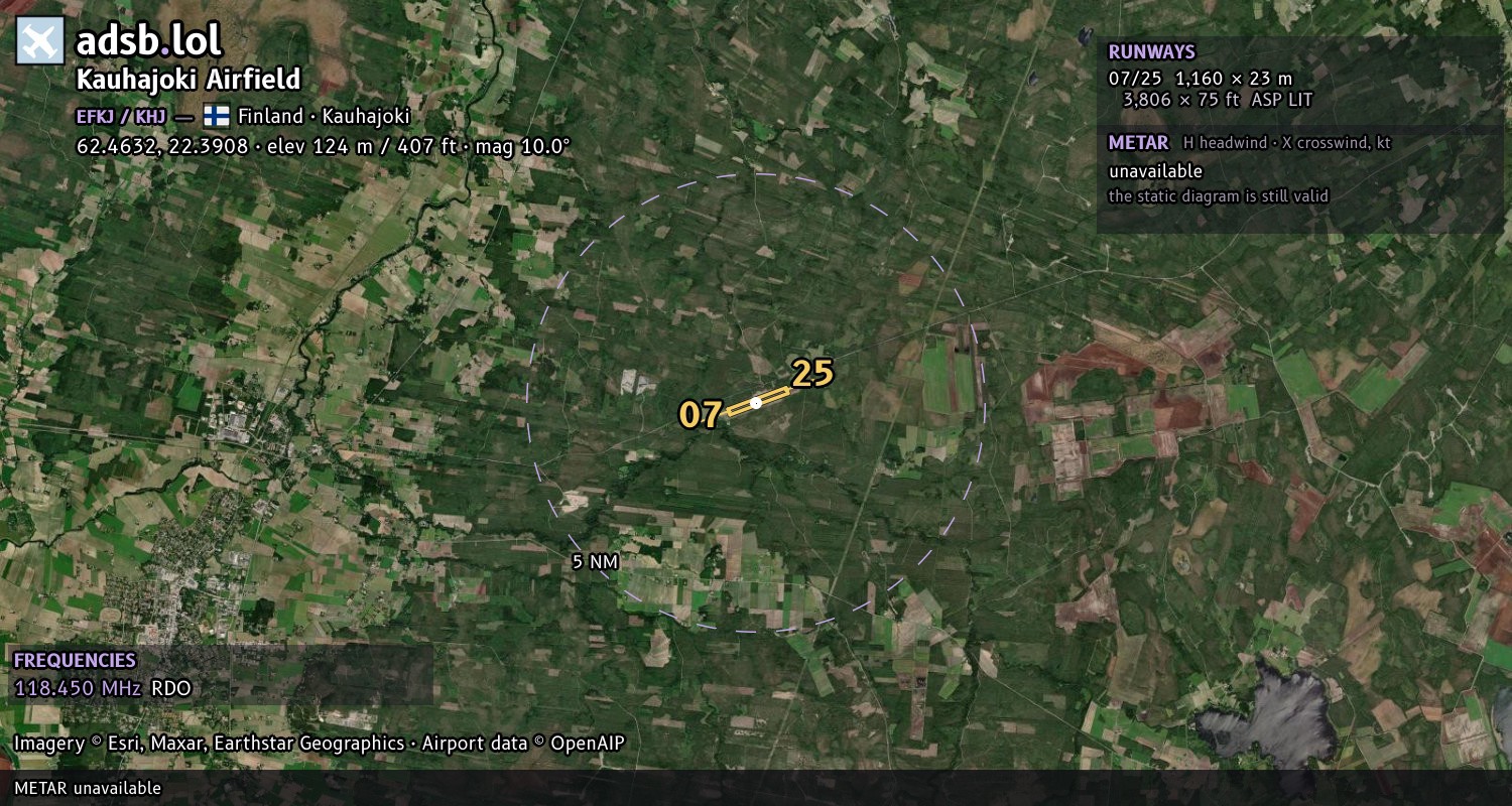 Satellite map with the runway layout of Kauhajoki Airfield (EFKJ)